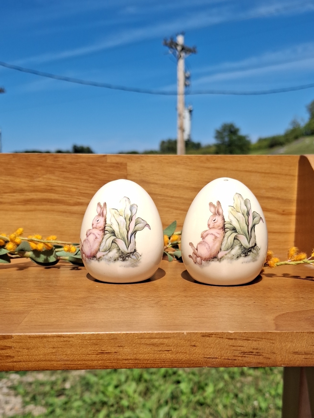 Decorative Bunny Egg Salt and Pepper Shakers - Cream Pink